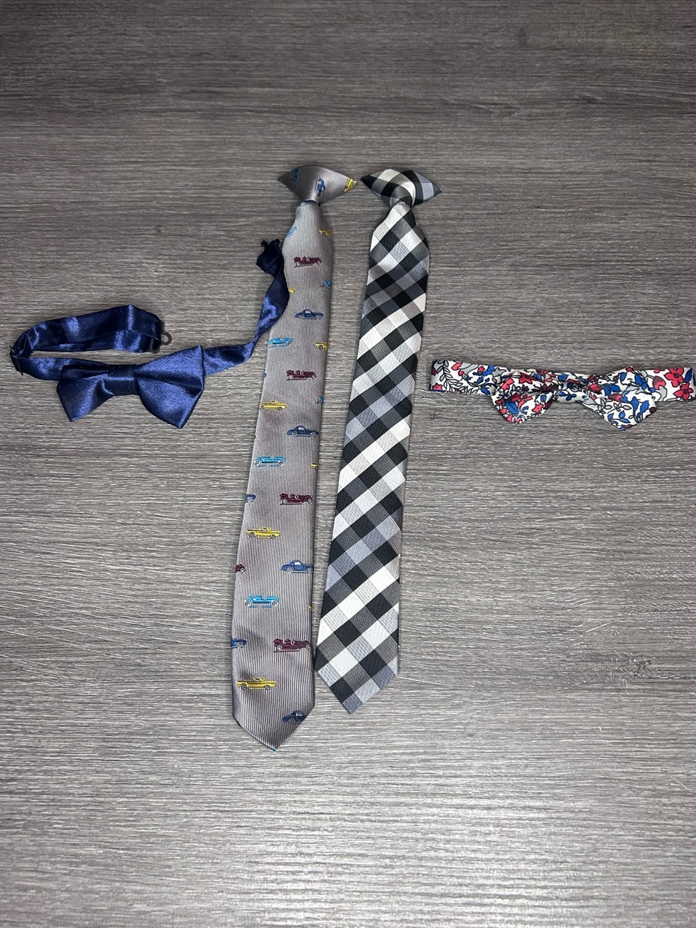 Kids Bow Tie and Tie Set - Gray Plaid & Navy Accessories